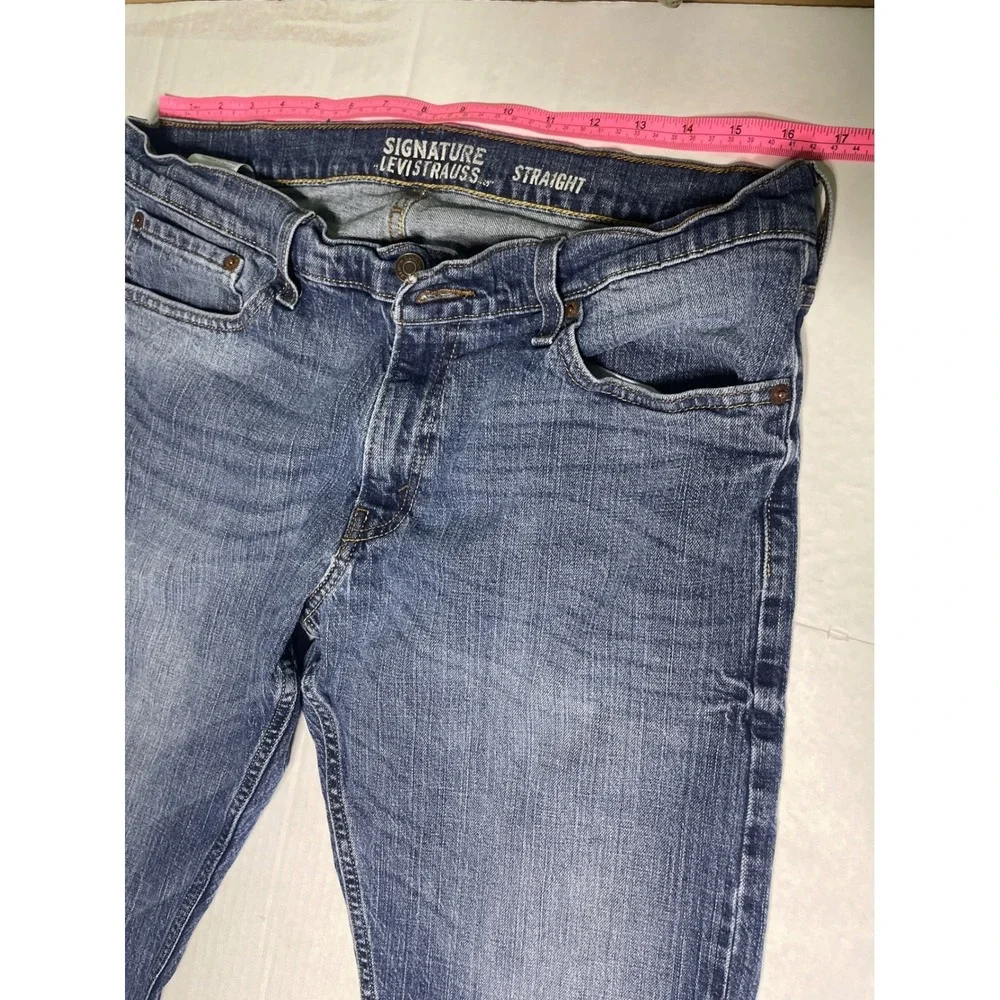 Signature Levi Strauss Mens Straight Leg‎ Blue Jeans Medium Wash 36x32 Stretch